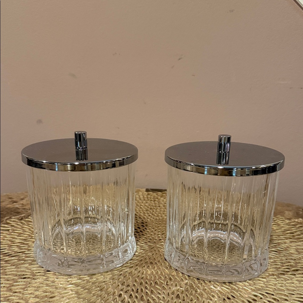 Vanity Glass Lidded Jars, Set of 2
